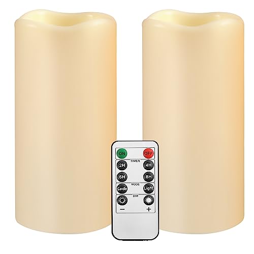Large Outdoor Waterproof Flameless Candles with Remote Control,D3'' x H5.5'' Battery Operated Flickering LED Pillar Candle Plastic for Outdoor/Indoor Decoration Wedding, Party, Birthday (2PACK) - color: H04# Ivory 2pack Waterproof