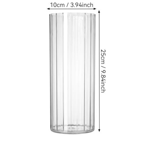 Flower Vase Acrylic Cylinder,9.84" Tall Ribbed Clear Vase for Centerpieces,Wedding Decorative,Home Décor, Non Breakable Plastic, 3.94"X9.84" Tall Round - Clear - size: 3.94“x9.84"
