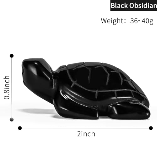 Artistone 2" Gemstone Sea Turtle Figurine, Hand Carved Natural Crystal Healing Animal Hawksbill Sculpture Paperweight Home Office Decor (Black Obsidian) - color: Black Obsidian