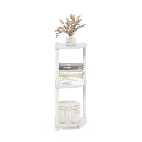 Furinno Turn-N-Tube Corner Shelf, 3-Tier Corner Bookshelf, Display Storage Shelves with Open Shelves, for Organization and Storage, Living Room, Home Office, Garage, White - color: White/White, size: 3-Tier Round Tube