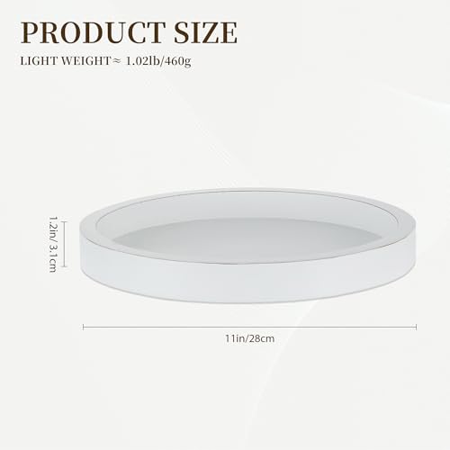 Hanobe Decorative Tray for Coffee Table: Wood Candle Holders Plate Round Rustic Trays for Ottoman Centerpiece Home Decor Living Room Kitchen Corner Organizer White
