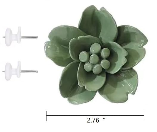 Snow Lotus，2.76" Ceramic Flower Wall Art, Artificial 3D Plant, Handmade 3D Wall Art Hanging Sculpture, Porcelain Flower Decoration for Home Office Decor (Dark Green) - color: Dark Green,Snow Lotus,2.76"