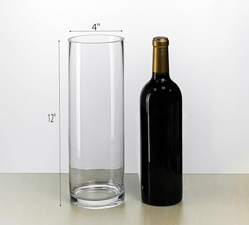 CYS Excel Clear Glass Cylinder Vase (H:12" D:4") | Multiple Size Choices Glass Flower Vase Centerpieces | Hurricane Floating Candle Holder - size: H-12" D-4"