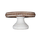 dwellington White Wash Round Display Wood Riser, 8.25” Shabby Chic Pedestal Tray Decor with Beads, Farmhouse Display Stands for Small Items in Coffee Bar, Bathroom, Kitchen Island