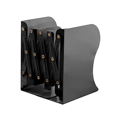 Adjustable Metal Bookends Heavy Duty for Shelves, 2 Dividers, Anti-Slip Design Expandable Book Ends for Desk, Office(Black, 19 inches Max) - color: Black