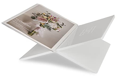 Honygebia White Acrylic Book Stands - Cross Frame Acrylic Book Holder, Open Bookstand for Display and Reading, Suitable for Art, Bible, Cookbook, Easel, Magazine, Textbooks 12.5" x 9.5" x 5.5" - color: White