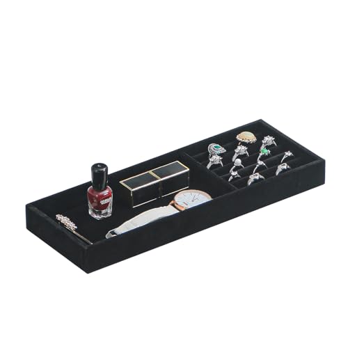 2Pcs Desk Drawer Storage Tray, Nightstand Organizer Tray, Necklace Bracelet Ring Earring Jewelry Display Tray, Grid Table Organizer Holder Tray for Sunglass, Phone, Watch, Perfume (2 grid)/Black - color: Black, size: 2 Grid