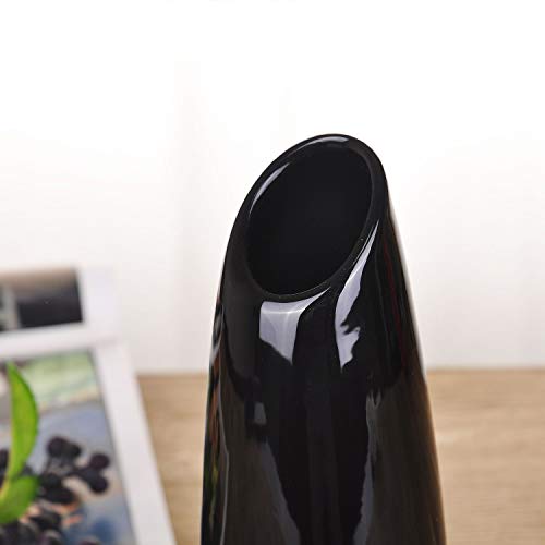 VanEnjoy 9.4" Black High Creative Oblique Opening Design Desktop Ceramic Vase Home Office Decoration Vases - color: Black