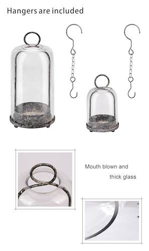 6" & 4" Wide Versatile Modern Metal Hurricane Lantern with Handmade Sturdy Glass Dome in Shabby Black for Pillar Candle & Plants, Industrial, Farmhouse, Shabby Chic (Black Shabby, 4"x7.5" &6.3"x11.2") - color: Black Shabby, size: 4"x7.5" & 6.3"x11.2"