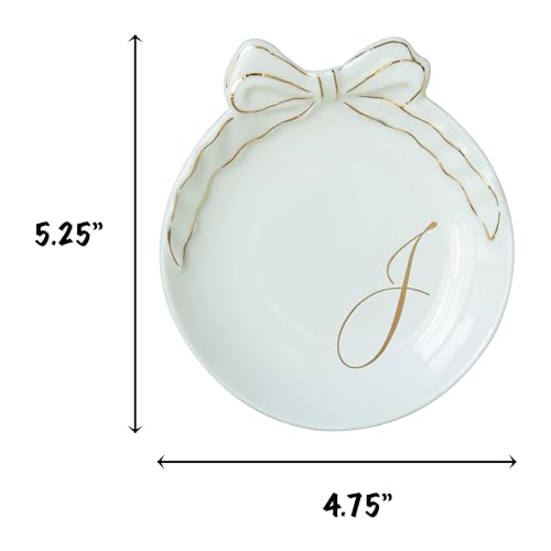 COLLECTIVE HOME - Personalized Initial Ceramic Jewelry Tray with Bow, Christmas Gift Ideas for Women, Small Gift for Girlfriend Wife, Ring Holder, Earrings Dish, Birthday Gift for Her (J) - color: J
