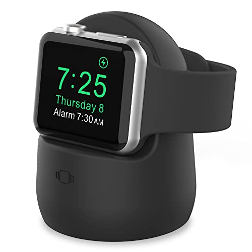 AhaStyle iWatch Stand Silicone Charging Dock Holder for Apple Watch Ultra 3, Ultra 2, Ultra, SE3, SE2, SE, Series 11 10 9 8 7 6 5 4 3 2 1 (49/46/45/44/42/41/40/38mm), Supports Nightstand Mode (Black) - color: Black