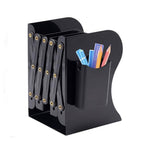 Book Ends for Shelves,Metal Bookends,Book Ends Scalable with Pen Holder(Black)
