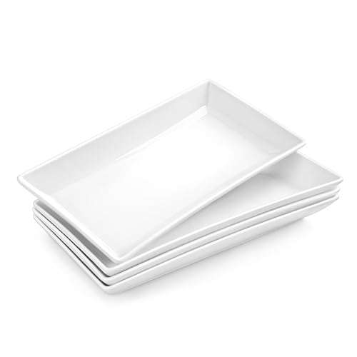 MALACASA Serving Platters Set of 4, Ceramic Serving Platters and Trays for Serving Food, Rectangular Serving Trays for Party, Large Serving Plates, Party Serving Trays and Platters - 12 Inch, White - size: 12 Inch