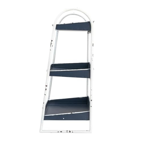 Creative Co-Op Heavily Distressed 3-Tier Metal Tray with White Frame & Rim, Navy - color: Navy