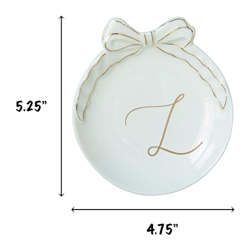 COLLECTIVE HOME - Personalized Initial Ceramic Jewelry Tray with Bow, Christmas Gift Ideas for Women, Small Gift for Girlfriend Wife, Ring Holder, Earrings Dish, Birthday Gift for Her (L) - color: L