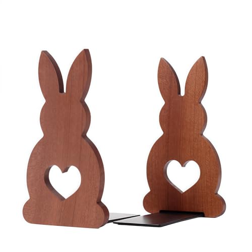 2PCS Cute Rabbit Book Ends - A Detachable Design Decorative bookends ，The Bottom is Equipped with an Anti-Slip Foam pad, the for Book Lovers (Ebony Wood) - color: Ebony Wood