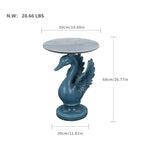 Luxurious Swan Side Table - 20" Premium Faux Marble Accent Table with Hand-Finished Resin Swan Statue Base - High-End Round End Table for Upscale Living Room, Master Suite - Tool-Free - color: Blue Swan