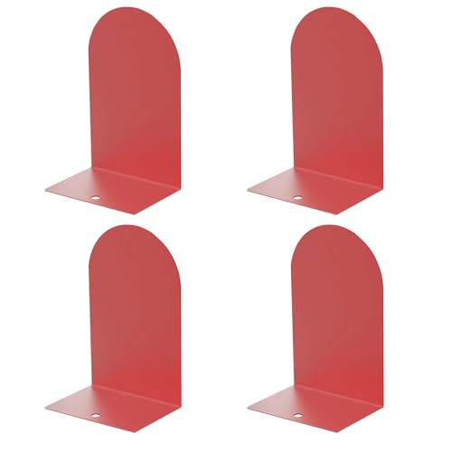 MerryNine Metal Book Ends, 4 Pack Red Bookends for Shelves, Book Holder for Heavy Books, Book End for Kids Books, Decoration Bookend for Home Office - color: Red