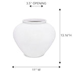 Rustic Rough-Textured Ceramic Vase, Handcrafted Texture Decorative Accent, White, 11.5" Wide x 9.75" Tall