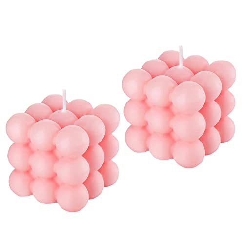 Pink Bubble Candle Gifts, Rose Scented Cute Cube Candle Floating Shelves Bubble Shaped Small Candles, Boho Home Office Danish Pastel Trendy Room Home Decor Candles for Women 2PCS - color: Pink