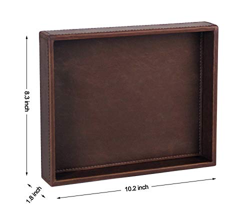 HofferRuffer Decorative Vanity Tray, Desktop Storage Organizer, Catchall Tray, Valet Tray, Nightstand or Dresser Organizer, PU Faux Leather Bathroom Tray, Brown, 10.2 x 8.4 x 1.8 inches - color: Brown, size: 10.2" x 8.4" x 1.8"
