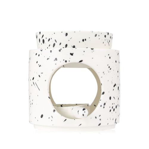 Ceramic Fragrance lamp with Tea Light Holder | Aroma lamp | Scented Oil and Scented Wax Diffuser | H*11cm ø10cm Removable Bowl | Grooved Surface (Inkblot) - color: Inkblot
