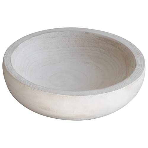 COLLECTIVE HOME - Paulownia Wood Hand Carved Tray, Fruit Snack Holder, Decorative Bowl, Rustic Home Decor Accessories for Coffee Table, Living Room, Wedding Centerpiece, 10" (washed white)