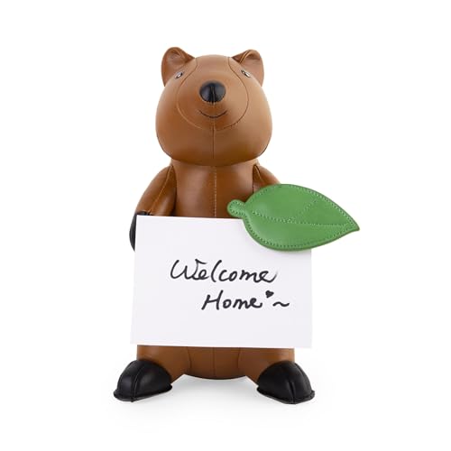 Zuny Bookend Quokka, Leather Bookends for Shelves, Handmade Animal Home Decor, Classic Series, Tan+Black - color: Quokka