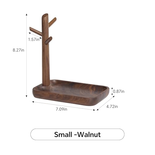 Black Walnut Solid Wood Key Dish Bowl for Entryway Table Square Tray With 3 Hooks, Open Storage for Keys, Wallet, Jewelry (Walnut, small) - color: Walnut, size: Small