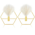 Peryiter 2 Pcs Boho Wall Decor Metal Gold Wall Art Hanging Planters with Artificial Pampas Modern Home Decor Display Art for Living Room Bedroom Bathroom(Hexagon) - style: Hexagon