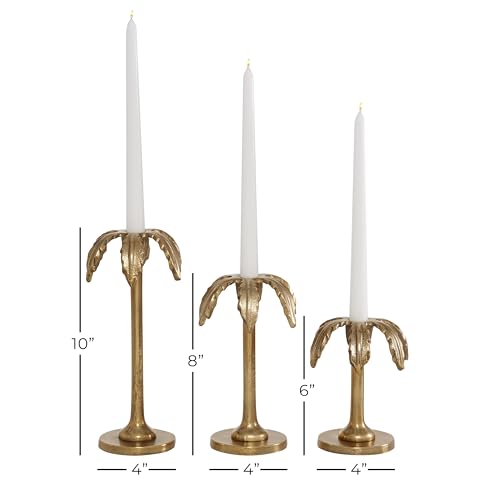 Deco 79 Aluminum Metal Decorative Candle Holder Palm Tree Candle Stand, Set of 3 Candlestick Holder 6", 8", 10"H, Gold - color: Gold, size: 6", 8", 10"H