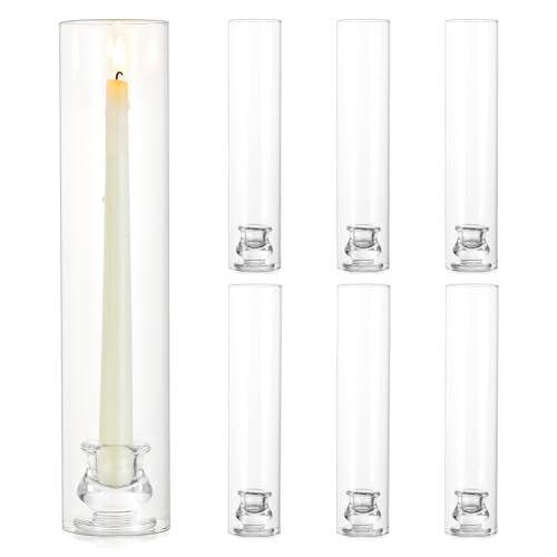Glass Hurricane Candle Holder: 12" Tall Candlestick Holder Bulk with Cylinder Windproof Cover Set of 6 Clear Taper Candle Holders for Wedding Party Birthday Christmas Decor - size: 12" H - 6 Pcs