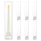 Glass Hurricane Candle Holder: 12" Tall Candlestick Holder Bulk with Cylinder Windproof Cover Set of 6 Clear Taper Candle Holders for Wedding Party Birthday Christmas Decor - size: 12" H - 6 Pcs