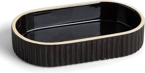 Preston Lane Signature Ceramic Tray – Handmade in Portugal with Fluted Edges & Hand-Painted Trim – Decorative Organizer or Home Accent, Medium, Ink - color: Ink