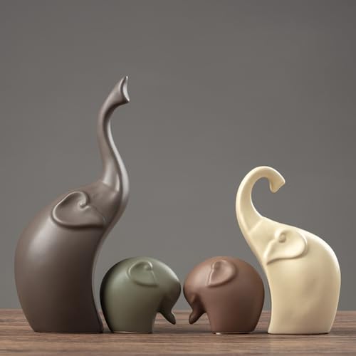 Ceramic Statue,Family Figurines,Creative Ceramic Decorative,Crafts Ornaments Home Decor,Memorial Gift for Parents,Suitable for Shelf,Bookself - color: Nordic Elephant Family