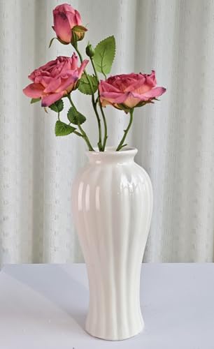 White Ceramic Vase, 9.3 Inch Water Safe Vase for Fresh Flowers, Farmhouse Home Decor Table Centerpieces for Living Room Cabinet Wedding(9'' Retro) - color: 9'' Retro
