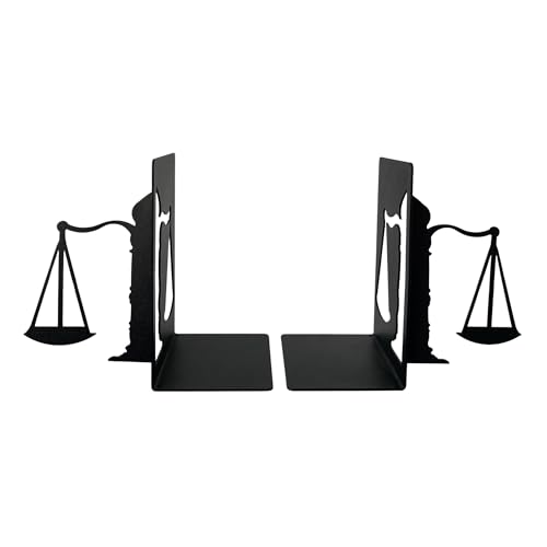 Metal Bookends - Justice Scale Design - Heavy Duty Black Book Ends for Office, Law Library, Law Student or Legal Desk Decor