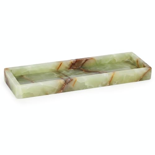 Bey-Berk International Green Onyx Marble Bath Tray, White & Tan - color: Green Onyx