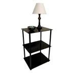 Convenience Concepts Designs2Go Midnight Classic 3-Tier Glass Square End/Lamp Table, Black Glass - color: Black/Black