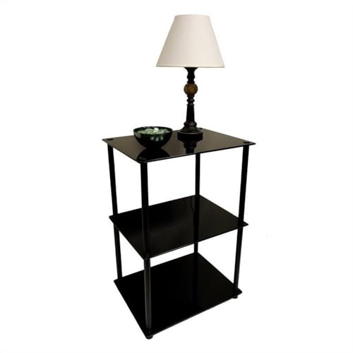 Convenience Concepts Designs2Go Midnight Classic 3-Tier Glass Square End/Lamp Table, Black Glass - color: Black/Black