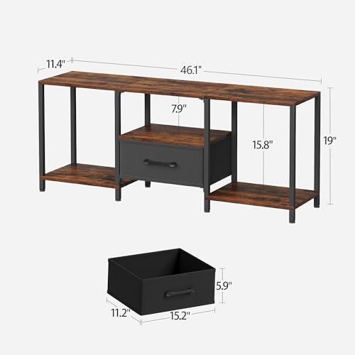 JARHETUN TV Stand with Fabric Drawer for 55 Inch TV, Entertainment Center with Open Shelves, Media TV Console Table for Living Room, Bedroom, Rustic Brown - color: Rustic Brown, size: 46.1 Inches