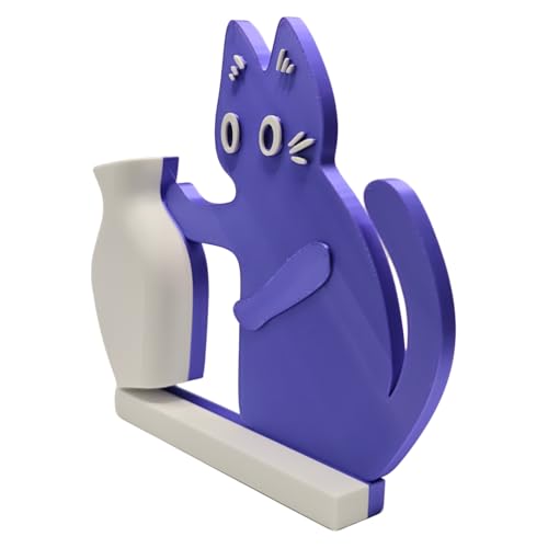 Cat Push Flower Vase for Home Decor Cute Vases for Table Room Decor Unique Lollipop Vases for Women (Small Purple White) - size: Small Purple White