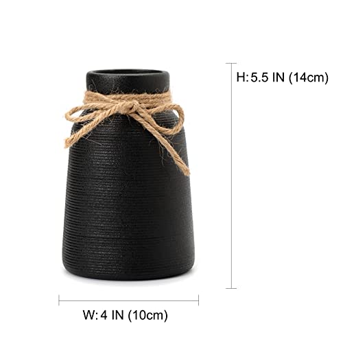 Black Ceramic Vase - Small Flower Vase for Shelf, Table, Bookshelf, Fireplace Mantle, Office Decor - Decorative Centerpiece for Petite Farmhouse Style - color: Black