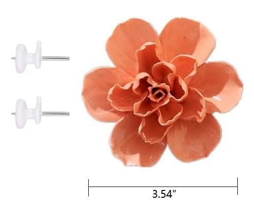 AMERRY Jasmine flower，3.54" Ceramic Flower Wall Art, Artificial 3D Flower Wall Art, Handmade Plant Sculpture, Porcelain Plant Wall Decoration for Home Office Decor (Orange) - color: Orange,Jasmine Flower,3.54"