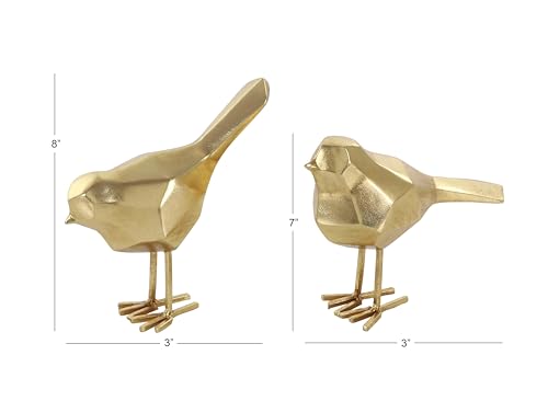 CosmoLiving by Cosmopolitan Polystone Bird Decorative Sculpture Home Decor Statues with Origami Accents, Set of 2 Accent Figurines 7", 8"H, Gold