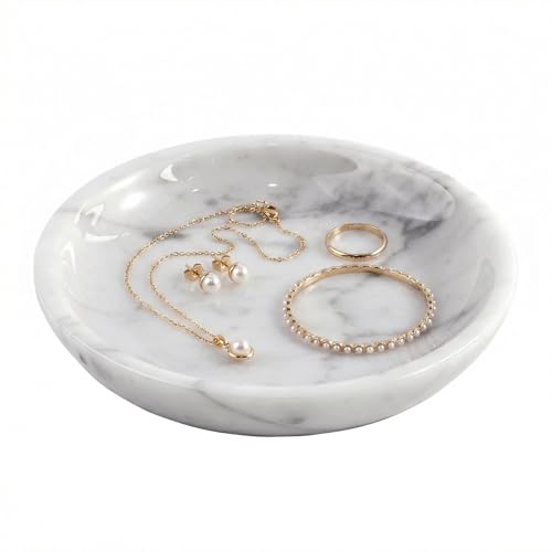 Small Natural Marble Jewelry Tray Key Plate Holder Dish Trinket Decor Catch All Bowl for Ring Earring Stone Gift for Women Daugther,Bianco Carrara White,5.5" - color: Bianco Carrara White