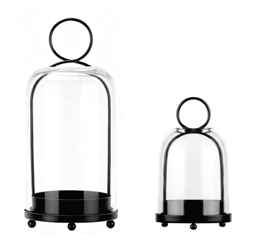 6" & 4" Wide Versatile Modern Metal Hurricane Lantern with Handmade Sturdy Glass Dome in Black for Pillar Candle & Plants, for Living Room, Porch, Mantel Decoration (Black, 4"x7.5" &6.3"x11.2") - color: Black, size: 4"x7.5" & 6.3"x11.2"