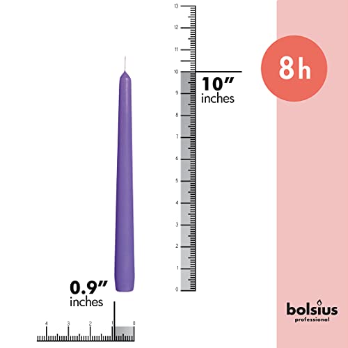 BOLSIUS 10 Inch Purple Taper Candles - 8 Hours Burn Time - Premium European Quality - 10 Pack Unscented Smokeless & Dripless Household Taper Candlesticks - Perfect for Church, Party, & Everyday Use - color: Purple, size: 10 Count