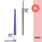 BOLSIUS 10 Inch Purple Taper Candles - 8 Hours Burn Time - Premium European Quality - 10 Pack Unscented Smokeless & Dripless Household Taper Candlesticks - Perfect for Church, Party, & Everyday Use - color: Purple, size: 10 Count
