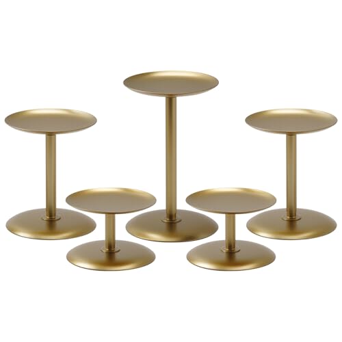 Homemory Christmas Fall Candle Holders for Pillar Candles Set of 5 (5, Gold) - color: Gold